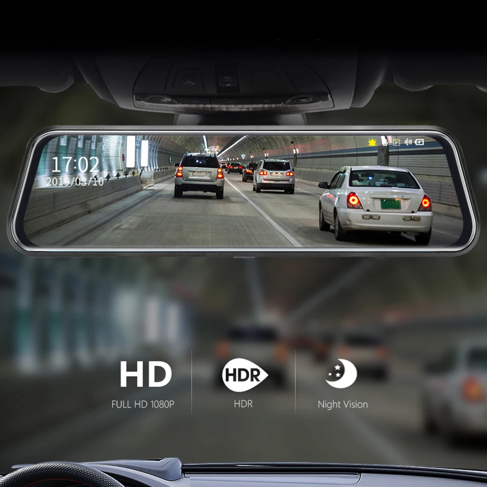 10" Touch Screen 1080P Full HD Car DVR Dash Camera Dual Lens Auto Camera Video Recorder Rearview Mirror with Real View Camera