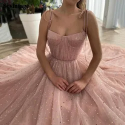 Sevintage Blush Starry Tulle Prom Dresses 2021 Pleated Long Evening Dress A-Line Formal Party Gowns Princess Custom Made Outfits