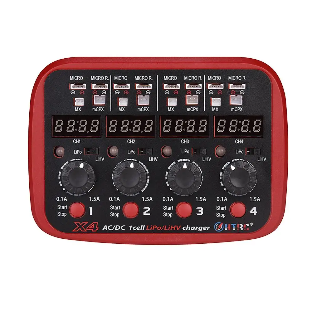 Зеленый HTRC X4 микро зарядное устройство AC DC 4x1s Quattro 100-240V 24W 1.5A Lipo/Lihv светодиодный многозвуковой звуковой индикатор зарядное устройство - Цвет: Зеленый