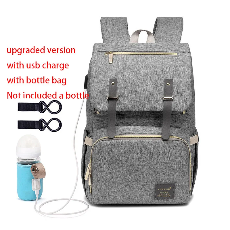 USB сумка для подгузников, рюкзак с USB сумкой для бутылок и 2 шт. крючками, модные сумки для кормления подгузников, дорожный рюкзак для подгузников, сумка для мам, детские сумки - Цвет: USB Grey