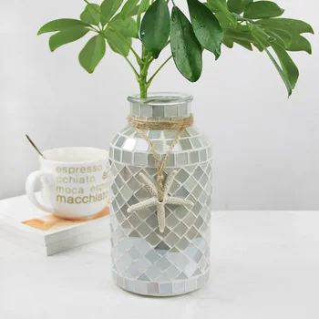 

Mother of pearl flower vase home decor natural shell mosaic vases living room decoration vase flower tube tabletop decor