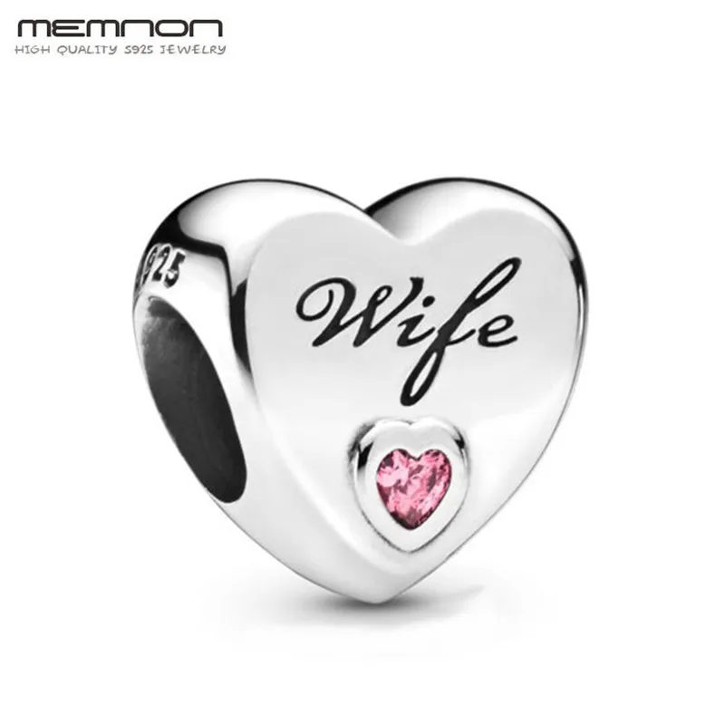 

2019 Autumn New 925 Sterling Silver jewelry Wife Love Heart Charms Fit Bracelet Bangle for Women DIY Memnon Jewellery Gift