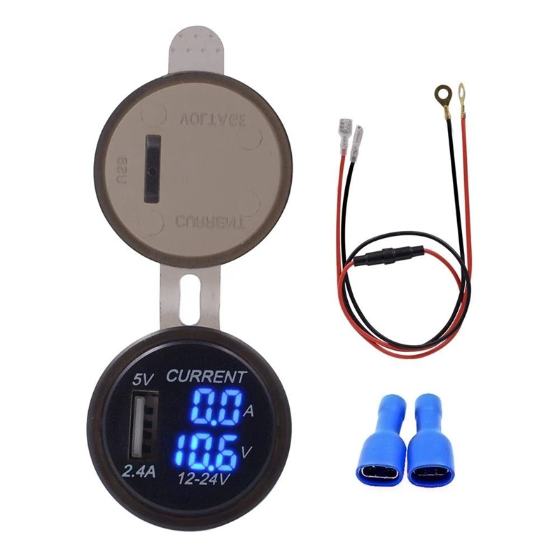 

Car Charger Waterproof Aluminum Motorcycle Phone 12V/24V 2.4A Fast Charging Single USB Motorcycle Charger With LED Digital Voltm