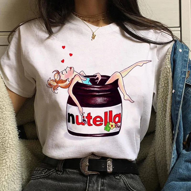 Camiseta Kawaii con estampado de Nutella para mujer, camisetas Ullzang de los 90, moda Harajuku, sudadera de verano para mujer, camisetas oversize