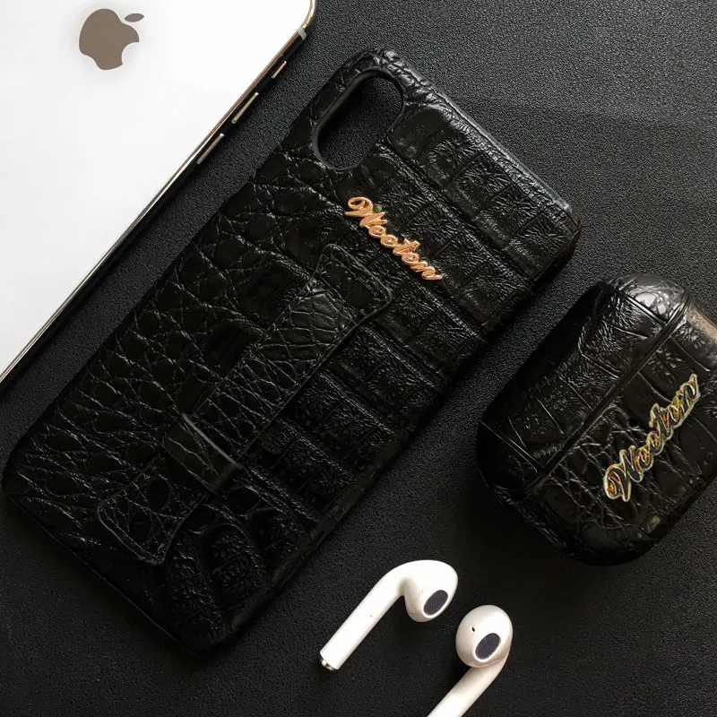 Crocodile Skin Leather Wrist Strap Phone Case For iPhone 11 X 7 8 6 6S Plus XS Max XR Leather PU Earphone Case For Airpods Pro 3 iphone 8 case