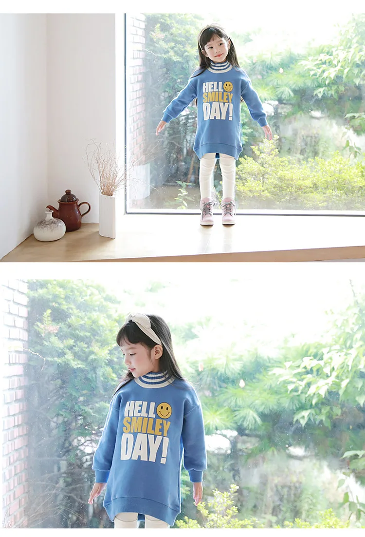 Children's Clothing Letter Print Medium Long-length Fashion Long Sleeve Kids Pullover High Collar Toddler Girl Clothes