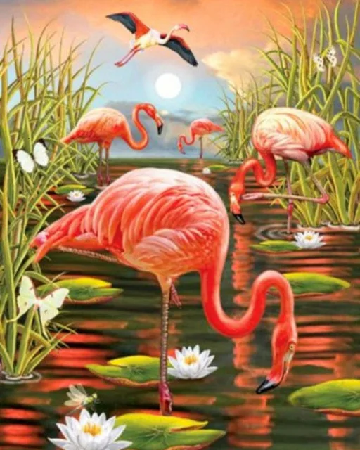 HOMFUN Square Round Drill 5D Diamond Painting Environmental Crafts Full Diamond Embroidery "Flamingo lake flower" Home decor 