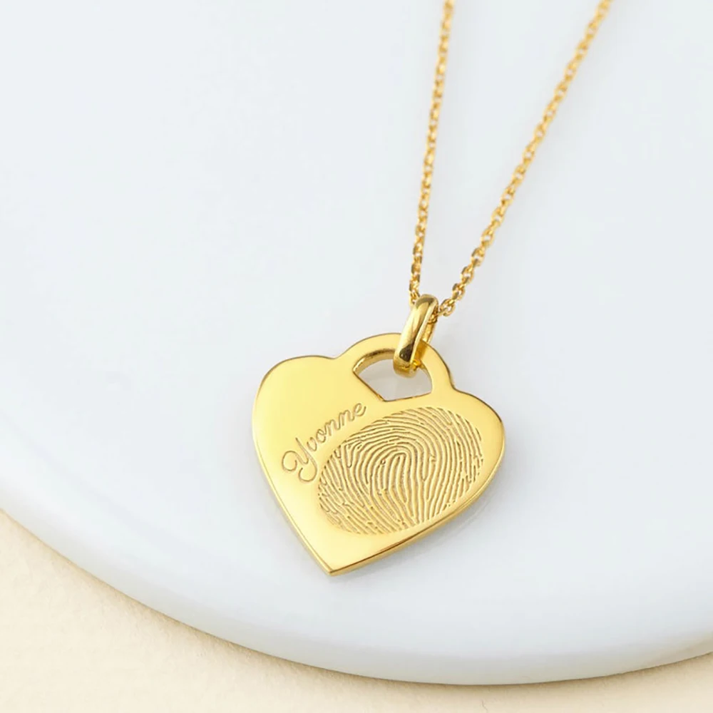 

FYW Personalized Fingerprint Necklace Pet Name Lover Heart Shaped Pendant Gifts for Women Jewelry Best Gift Of Memorial Memory