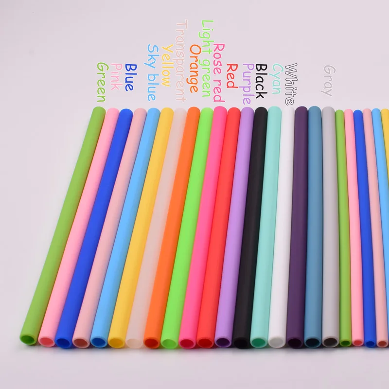 250pcs 250mm 200mm Colorful silicone straw reusable drinking straw party wedding eco-friendly straws cleaning brush drinking - Цвет: straighter straws