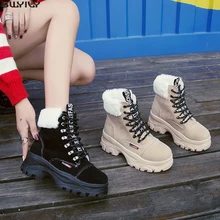 SWYIVY ботинки из флока на платформе; женская зимняя обувь; короткие плюшевые ботинки; Новинка года; теплые женские ботильоны; однотонные зимние ботинки на платформе