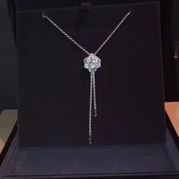

High Fashion Fine 100% S925 Sterling Silver Necklace For Women Crystal Chic Elegance Flower Pendant Chain Luxury Fine Jewelry