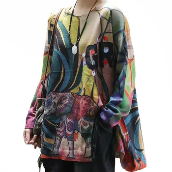 

YSBFALNZ New 2020 British Fashion Ladies Vintage Printed Sweaters Women Casual Loose Knitted Pullovers Female Jumpers Plus Size