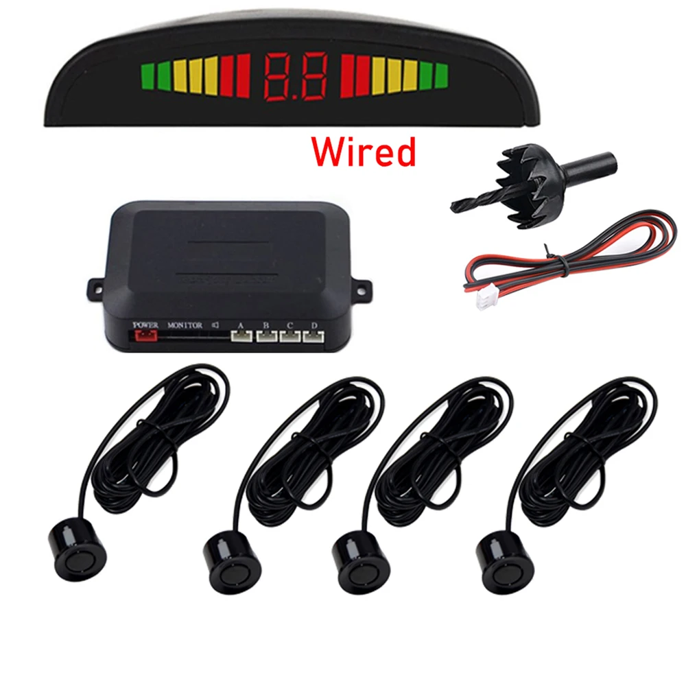 Cable de coche Auto Parktronic Sensor de estacionamiento con luz LED con 4 sensores copia inversa de aparcamiento sistema de detección monitorizado con Radar pantalla