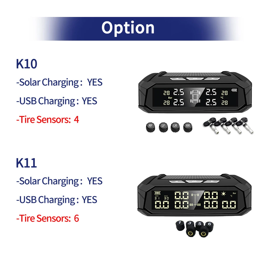 E ACE K11 Автомобильная TPMS система контроля давления в шинах Солнечная энергия