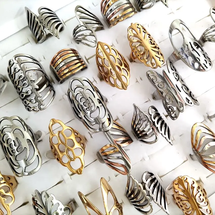 20pcs Big Mix Exaggerated Style Vintage Women Stainless Steel Ring Wholesale Carved Flower Charm Rings for Woman 2