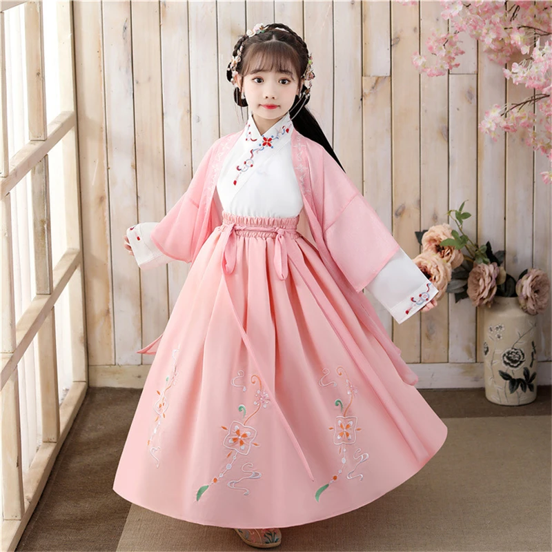 

2021 Folk Dance Performance Clothing Chinese Traditional Dress for Girls Ancient Pink Costume Child Kid Fairy Dress Cosplay Hanf