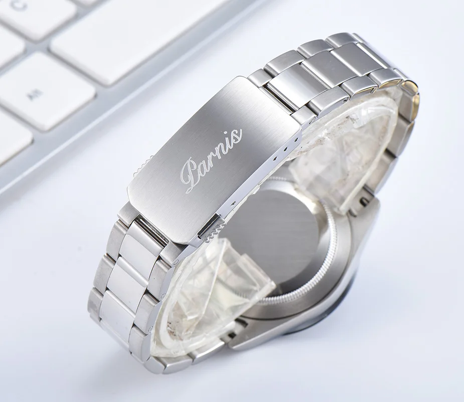 Parnis, 39 мм, серебристый чехол, кварцевые мужские часы с хронографом, браслет из нержавеющей стали, сапфировое стекло, мужские часы, relojes hombre 2019
