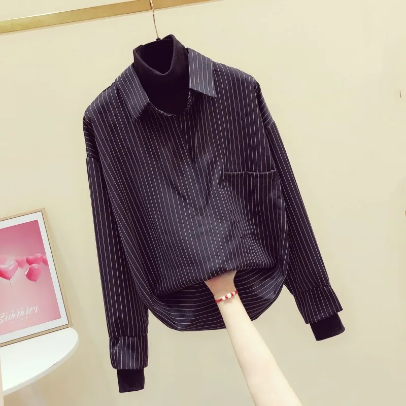 Shirt Women's 2020 Spring New Korean-Style Design Leisure Turtleneck Striped Women's Blouses and Tops Ladies Top Blusa - 4.00068E+12