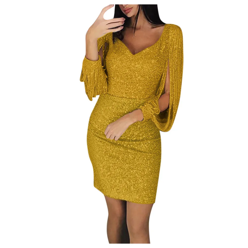 Dress Women Plus Size 3XL, 11 Color Sexy V-Neck Solid Sequined ...