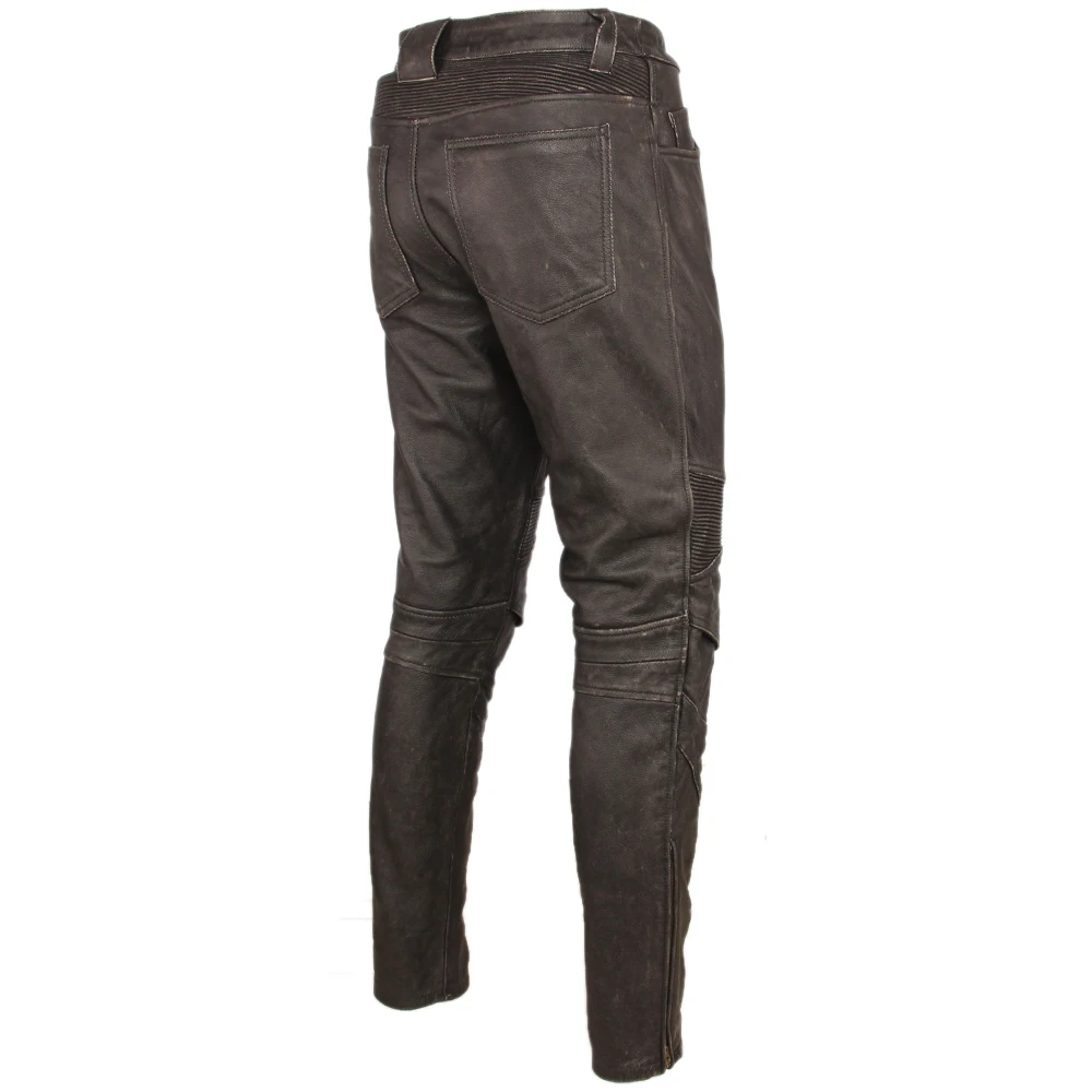 Модные Винтажные черные мужские кожаные брюки толщиной 100% Натуральная воловья кожа мотоциклетные брюки для байкеров мото брюки протектор