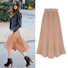 Осенняя модная женская новая плиссированная юбка с высокой талией, шифоновая Однотонная юбка со складывающейся талией, акция, женская черная, розовая