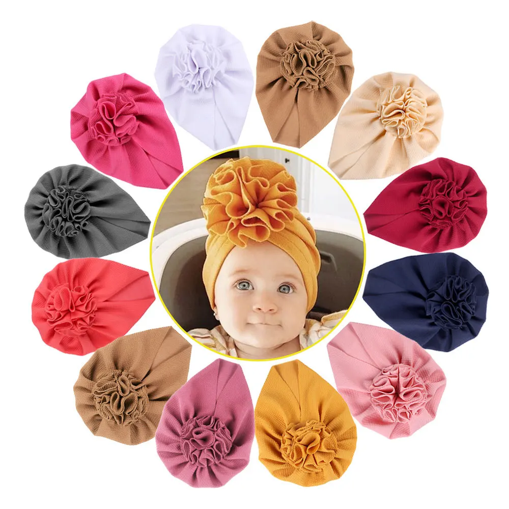 

10pc/lot Solid Seersucker Sunflower Baby Hat 0-3T Turban Infant Toddler Newborn Baby Cap Bonnet Head wraps Kids Beanie Caps