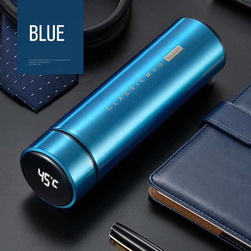 blue Термосы 480 мл, термосы, температурный дисплей, 304 нержавеющая сталь, бутылка для горячей воды, кружка для кофе, чая, молока, Термокружка - Цвет: blue