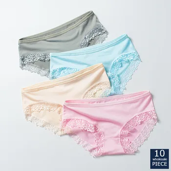 

10 PCS/LOT Women's Underpants Soft Cotton Panties Girls Solid Color Briefs Panties Lingerie Female Underwear WEI 017