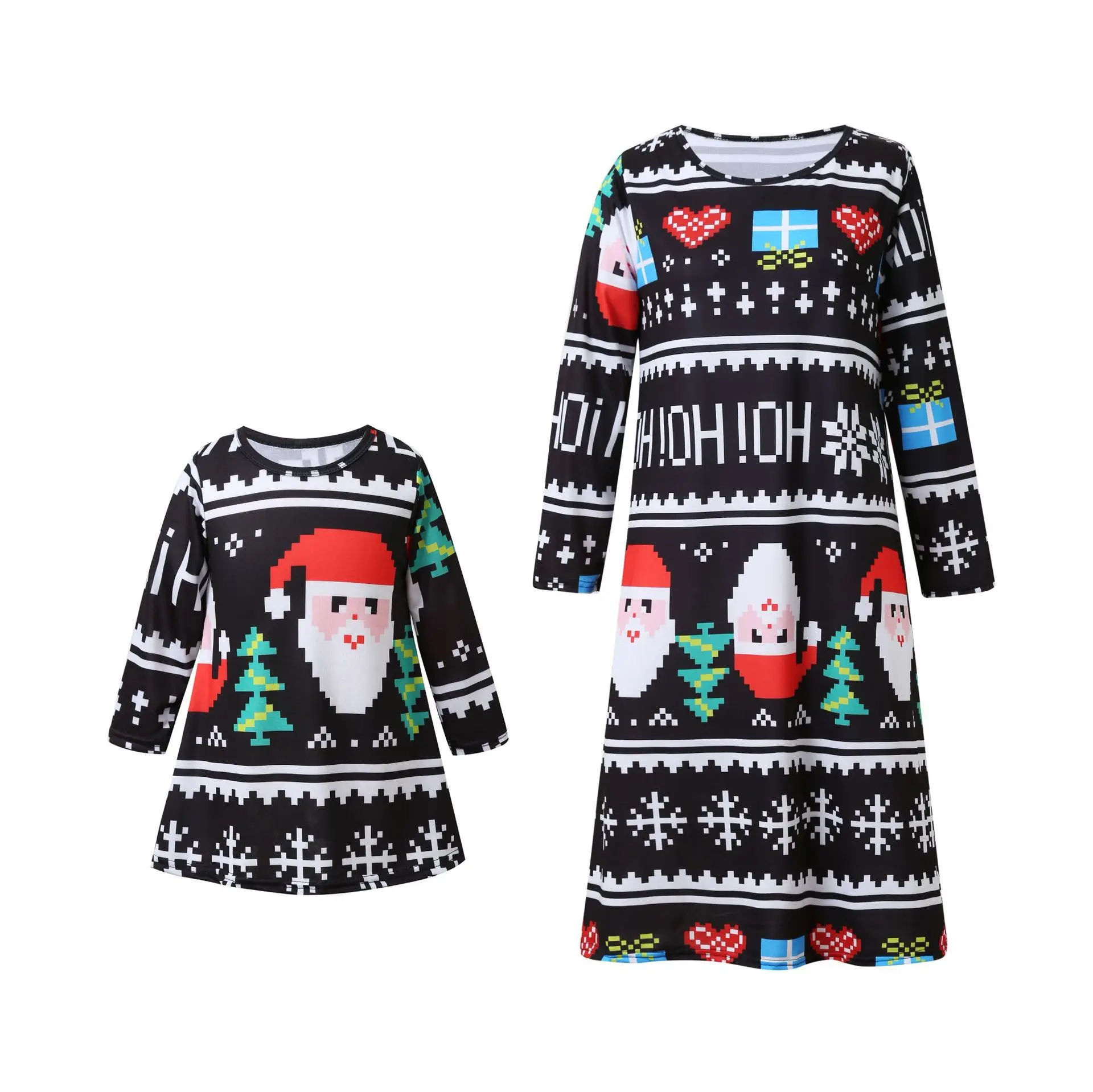 Oeak, рождественские одинаковые комплекты для семьи, платье средней длины, хлопковое рождественское платье для мамы и дочки со снежинками и Санта-Клаусом