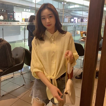 

Women Tops Chiffon shirt summer Loose Turn-down Collar Five-point sleeve 2020