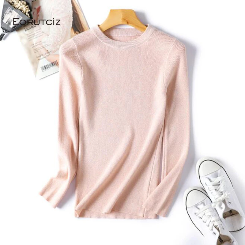 

EORUTCIZ Autumn Sequin Sweater Women Pullovers Knitted Top Slim Stretch Vintage Spring Basic Sweater LM530