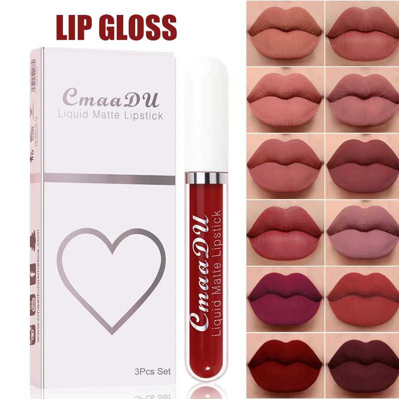 Matte Lipstick Set 3 Colors Longlasting Waterproof Velvet Lip Lipgloss