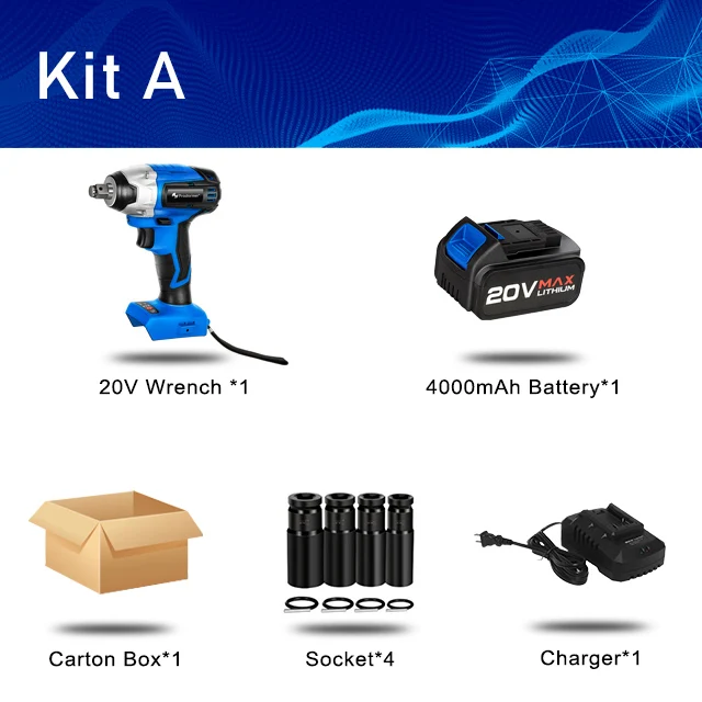 Kit 1 PROSTOEMER 260NM максимальный крутящий момент беспроводной ключ с 4 розетками, 4000 мАч батарея для дома DIY Безшовный ударный ключ электроинструменты - Цвет: Kit 1