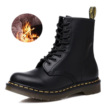 

Unisex 2020 Men Boots Women Ankle Boots Genuine Leather Shoes Martin Winter Lace Up Boots Casual Fur Locomotive Work Boot