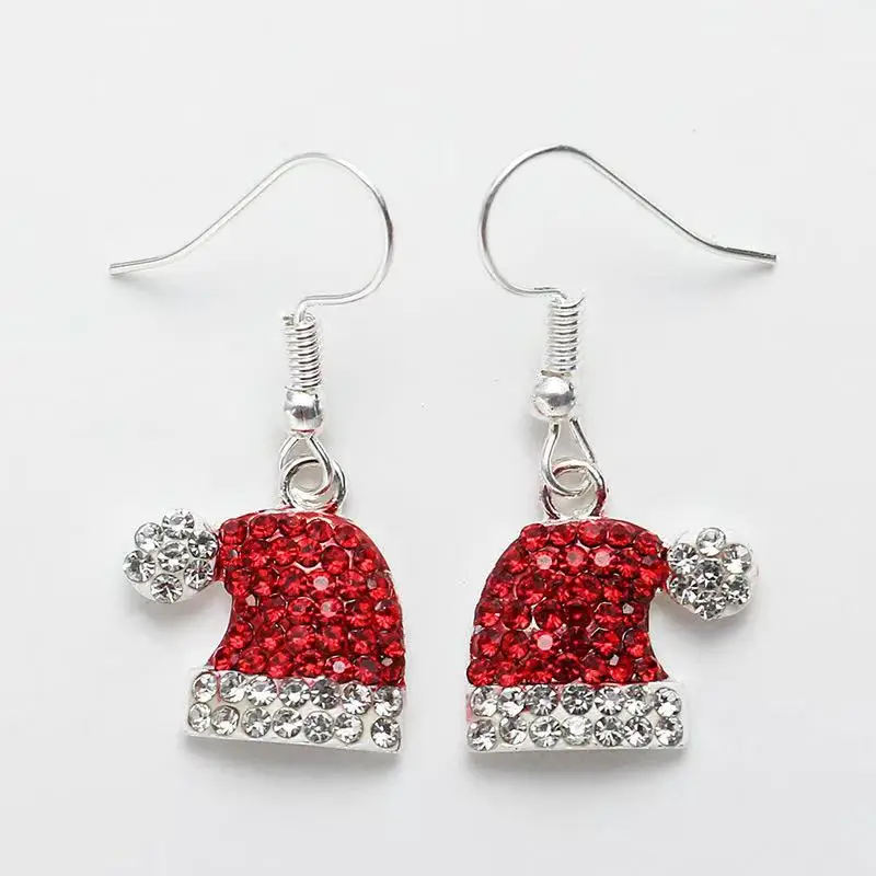 Новые серьги елки красная шляпа Санта Кристальные серьги гвоздики с камнем Ms. Вечерние ювелирные изделия, серьги, модное ювелирное изделие