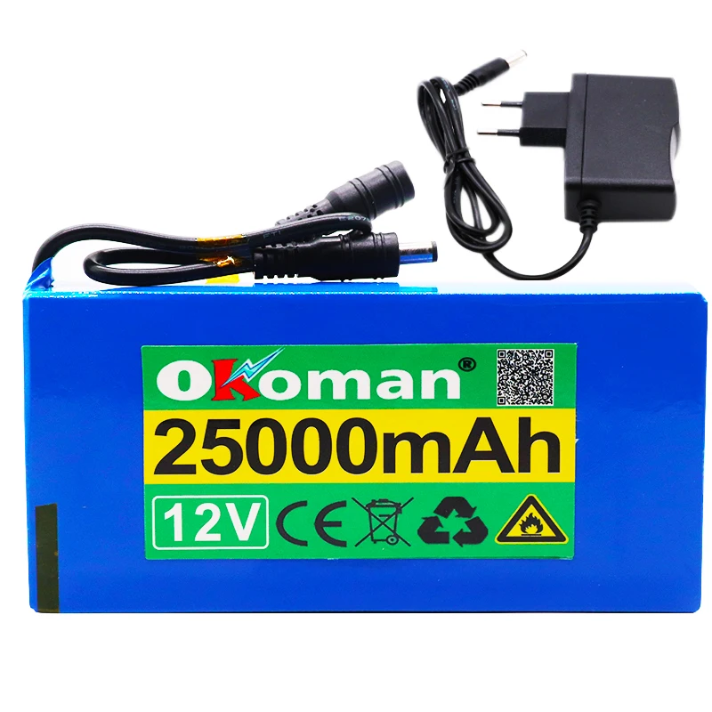 12v 25000mAh lithium-ion Rechargeable battery High Capacity 12.6v 25Ah AC Power Charger With charging indicator+ charger