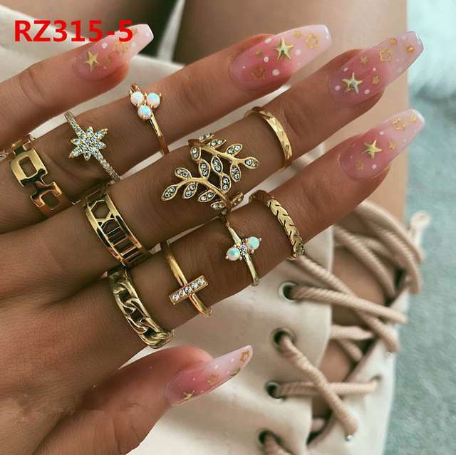 Gold Ring Set Teen Girls Matching Rings for Women Anillos Jewelry Sets Bague Femme Ringen Bohemian Heart Rings Woman