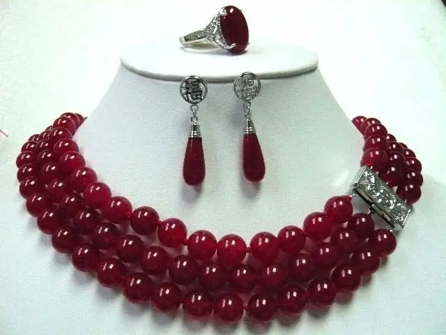 hot sell new- Fast SHIPPING4 colors! 3/5 row green/red/yellow stone blue opal necklace earring/ring set(A0511