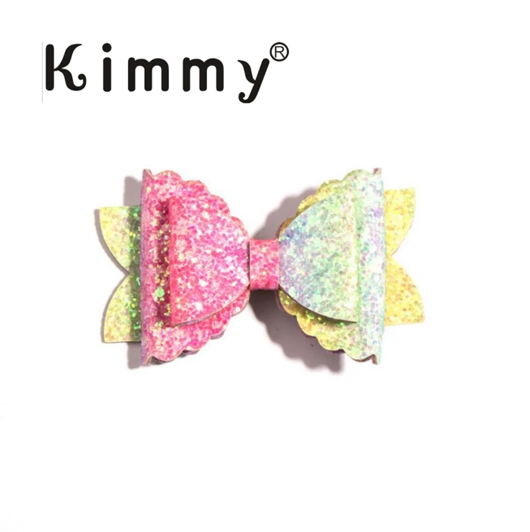 50pcs hot sale Hight quality Birthday Bows Hair Clips Pigtail Bows 2.5" Hair Bow - Цвет: Darker rainbow
