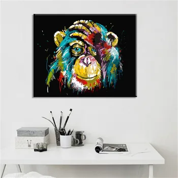 

Painting By Numbers Monkey Oil Art Picture DIY 40x60 Colorful Orangutan Animal Canvas Wedding Decoration Art picture Gift
