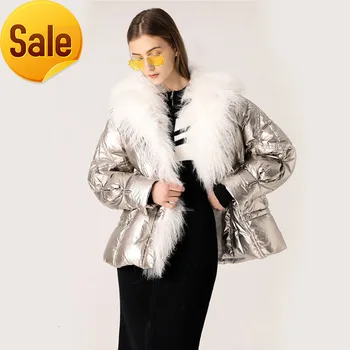 

Cotton Zipper Real Fur Collar Leiouna Winter Sweet Jacket Coat 2020 Fashion Women White Short Parka's