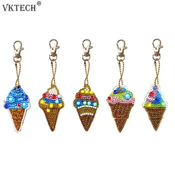 

5pcs DIY Ice Cream Diamond Painting Keychains Full Drill Special Shaped Cross Stitch Embroidery Needlework Keyrings Craft
