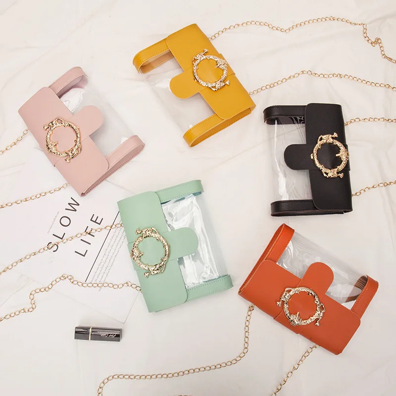 

Women's Korean-style Transparent Chain Square Sling Bag 2019 Summer New Products Package Cover Type Shoulder Mobile Phone Bag