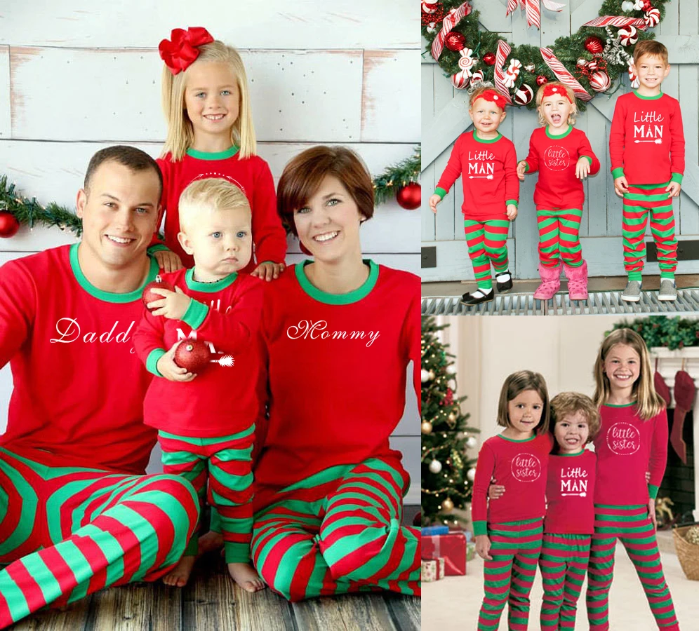 Одинаковая одежда в полоску для всей семьи; Рождественская Одежда для взрослых; одежда для сна для детей; одежда для сна для мамы, сына и дочки; Рождественская Пижама