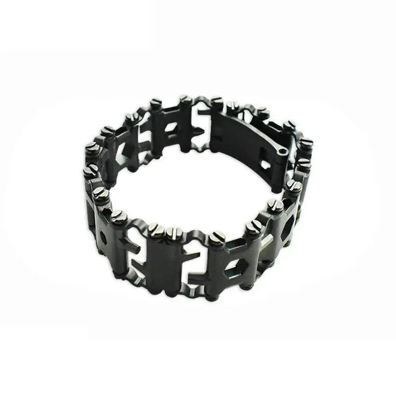 29 in 1 Multifunctional Tread Bracelet Stainless Steel Outdoor Bolt Driver Kits Travel Friendly Wearable Multitool Hand Tools - Окраска металла: Black Gun Plated