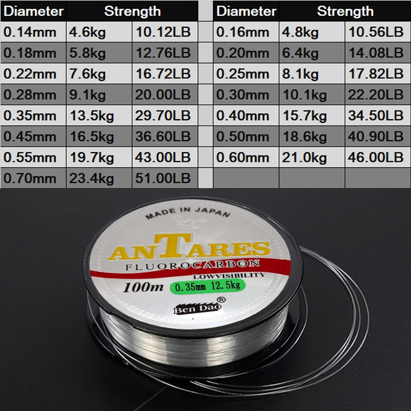 Ligne fluorocarbone 100m pour pêche à la carpe - Fil monofilament japonais super résistant et invisible
