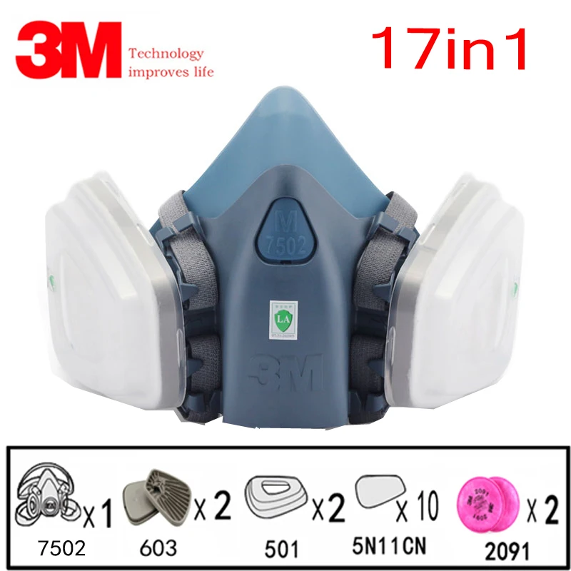 

17 in 1 3M 7502 Gas mask half Face Respirator Spray Painting Protection Respirator Dust mask with 2091 fiter/603/5N11