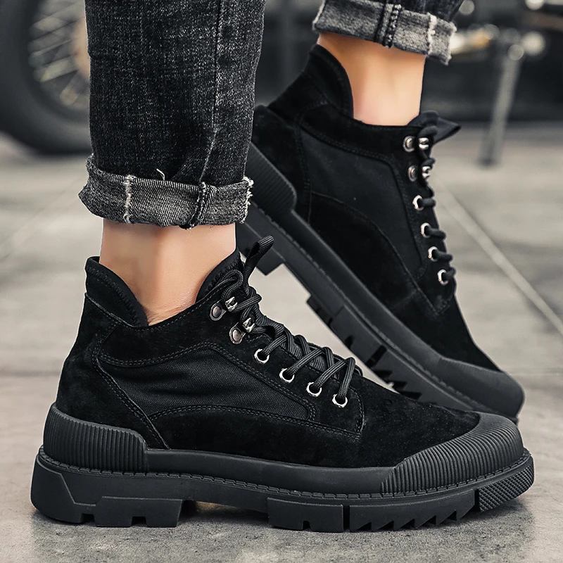 GINITA Men Martin Boots PU Leather Fashion Ankle Boots Male Winter Booties