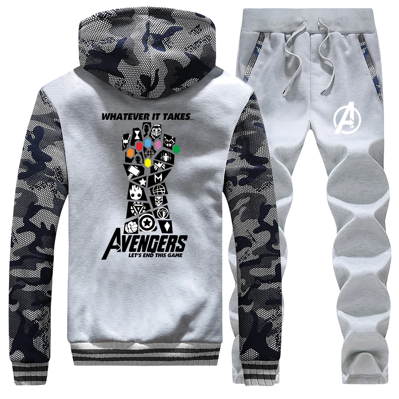 Marvel Thanos Infinity Gauntlet Jacket+Pant 2pcs Set Men Coat Thick Camouflage Sweatshirt Fashion Hoodies Mens Hip Hop Tracksuit