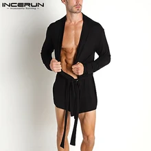 

Handsome Well Fitting Men's Robes Loose Comfortable Solid All-match Simple Mid-length Long-sleeved Cardigan Robes S-5XL INCERUN